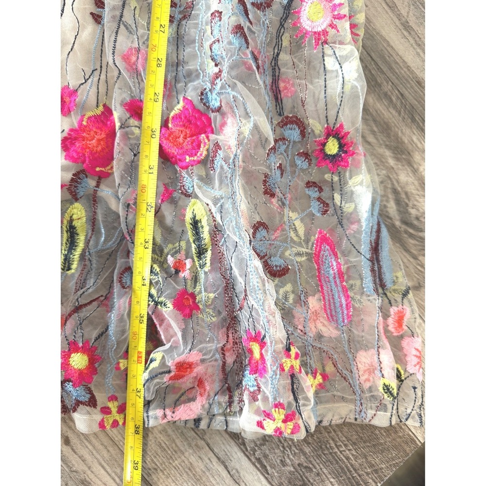 Free People Floral Embroidered Mini Dress XS Oversized Tulle Sheer Festival Boho - Picture 10 of 12